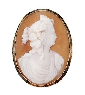 Antique Cameo Brooch, Woman with Grapes
