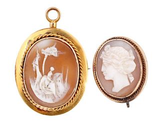 Collection of 2 Vintage Cameo Brooches