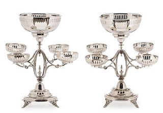 Pair, Continental Silver Plate 5-Arm Epergnes