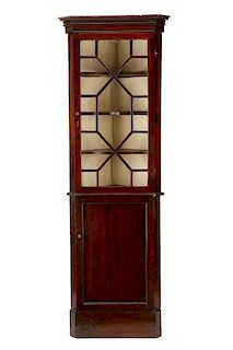 English Mahogany Fretwork & Glass Corner Cabinet