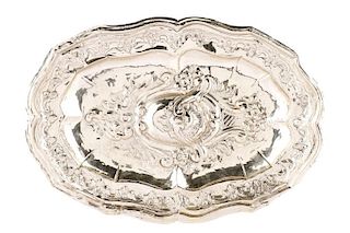 French Sterling Oval Rocaille Repousse Dish