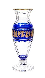 A Val St. Lambert Cobalt Cut to Clear Glass Vase, Height 16 inches.