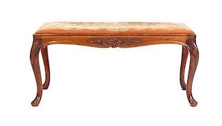 A Louis XV Style Walnut Bench, Height 18 x width 38 x depth 17 1/2 inches.