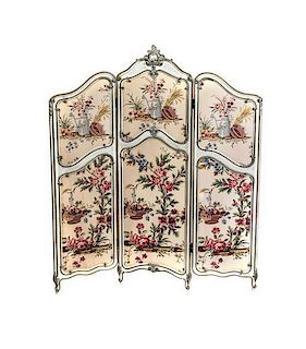 A Three-Panel Louis XV Style Floor Screen, Height 62 x width 53 inches.