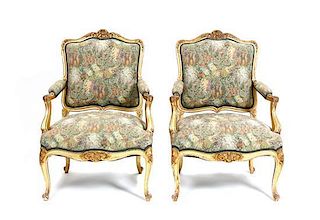 A Louis XV Style Giltwood Parlor Suite, Height of first 40 3/4 x width 60 x depth 22 1/2 inches.