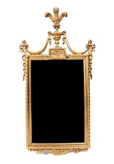 A Louis XVI Style Painted and Parcel Gilt Mirror, Height 49 x width 26 inches.