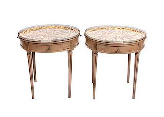 A Pair of Louis XVI Style Bouillotte Tables, Height 27 x diameter 25 1/2 inches.
