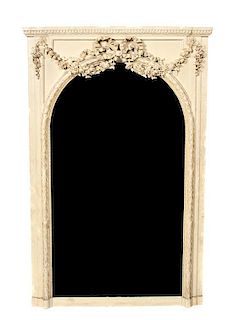 A Louis XVI Style Limed Wood Over Mantel Mirror, Height 62 x width 39 1/2 inches.