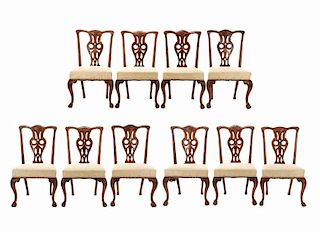 Set of 10 Chippendale Style Walnut Dining Chairs
