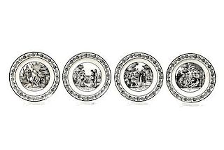 A Group of Four French Faience Black Transfer-Printed Plates, P&H Choisy, Diameter 8 1/2 inches.