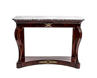 An Empire Style Mahogany Console Table, Height 37 x width 51 x depth 18 1/4 inches.