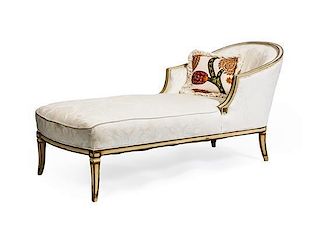 A Directoire Style Chaise Longue, Height 28 x width 26 x depth 62 inches.