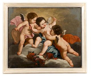 French School, "Cherubs with Bow", Oil, 18th C.