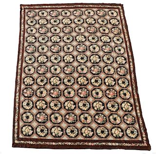 Palatial Aubusson Style Needlework Floral Rug