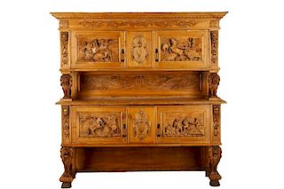 Large Continental Highly Carved Oak Buffet