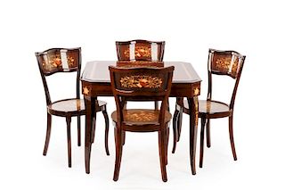 Marquetry Inlaid Multiple Gaming Table w/Chairs