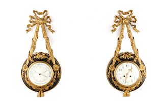Louis XV Gilt Bronze Cartel Clock and Barometer