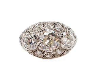 Antique Platinum & Three-Stone Diamond Ring