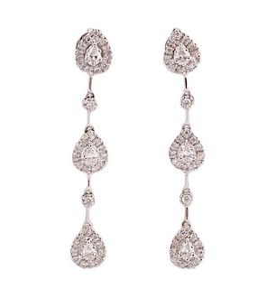 Ladies 14k White Gold & Diamond Dangle Earrings