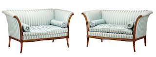 Pair French Neoclassical Style Upholstered Settees