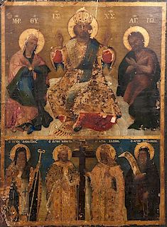 An Eastern European Icon on Panel, Height 17 1/2 x width 13 inches.