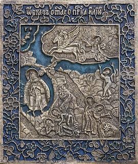 A European Enameled Bronze Icon, Height 5 3/4 x width 4 3/4 inches.