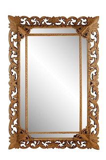 French Carved Oak Baroque Style Cushion Mirror