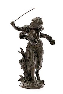 "Little Girl Fishing", Bronze, 20th Century