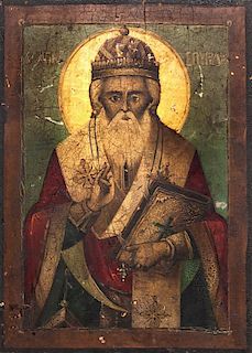A Greek Icon on Panel, Height 9 3/4 x width 7 inches.