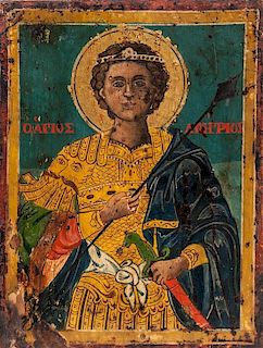A Greek Icon on Panel, Height 6 1/8 x width 4 1/2 inches.
