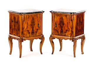 Pair, Directoire Style Marble Top Bedside Commodes