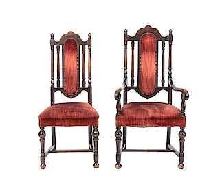 * A Pair of William and Mary Style Chairs, Height of first 47 inches.