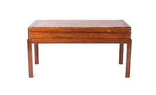 A Georgian Style Mahogany Bagatelle Table, Height 21 3/4 x width 41 (closed) x depth 22 inches.