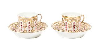 A Pair of Cauldon Demitasse and Saucers, Cup height 2 x diameter 2 inches.