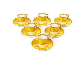 A Set of Six Royal Worcester Porcelain Demitasse Cups and Saucers, Saucer diameter 4 5/8; Cup height 2 1/8 inches.
