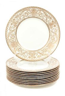 * A Set of Twelve Worcester Dinner Plates, Diameter 10 3/4 inches.