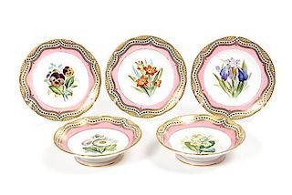 An English Porcelain Partial Dessert Service, Diameter of plate 9 inches.
