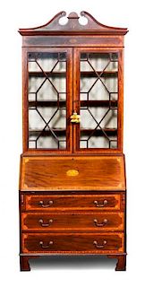 A George III Style Mahogany Secretary Bookcase, Height 88 x width 36 x depth 17 inches.