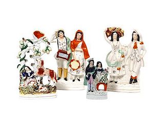 A Collection of Four Staffordshire Ceramic Articles, Height of tallest 12 1/2 inches.