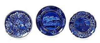 A Group of Blue Transfer Staffordshire Plates, Clews, Diameter of largest 10 inches.