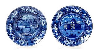 Two Blue Transfer Porcelain Articles, Henshall, Diameter of plate 9 5/8 inches.