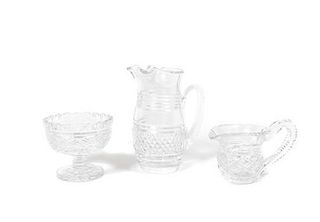 A Collection of Three Waterford Cut Glass Articles, Height of pitcher 7 1/4 inches.
