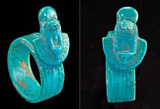 Egyptian Glazed Faience Ring - Aegis w/ Sekhmet