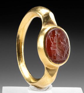 Roman Gold Ring w/ Jasper Intaglio of Goddess Fortuna