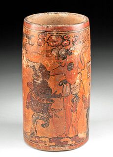 Stunning Maya Peten Polychrome Cylinder - Lord's Vessel