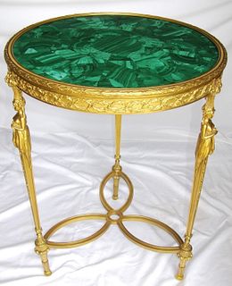 19th c. French Signed Malachite Guierdon Table