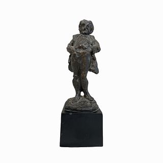 Signed Bronzed Resin Sculpture Of Man With Monocle