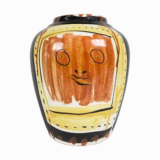 Signed Peters "Funny Face" 1991 Ceramic Vase
