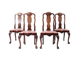 A Set of Four Irish Chippendale Style Mahogany Side Chairs, Height 42 x width 19 5/8 x depth 17 inches.