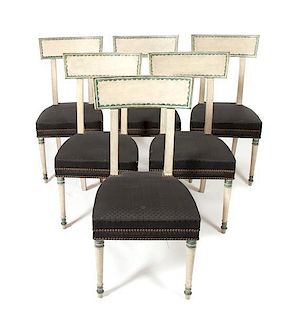 A Set of Six Regency Style Painted Dining Chairs, Height 36 inches.